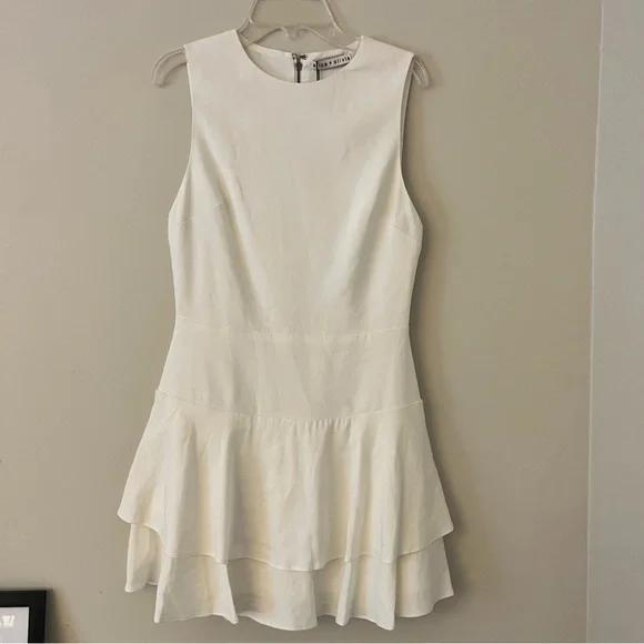 Alice + Olivia Palmira Linen Ruffle Sleeveless Mini Dress White 2 NWT - Picture 2 of 15